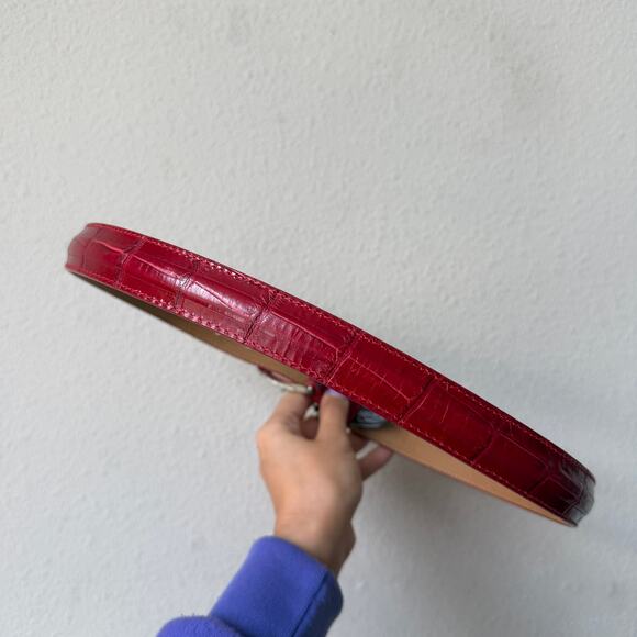 Brighton Red Leather Embossed Silver Buckle Belt